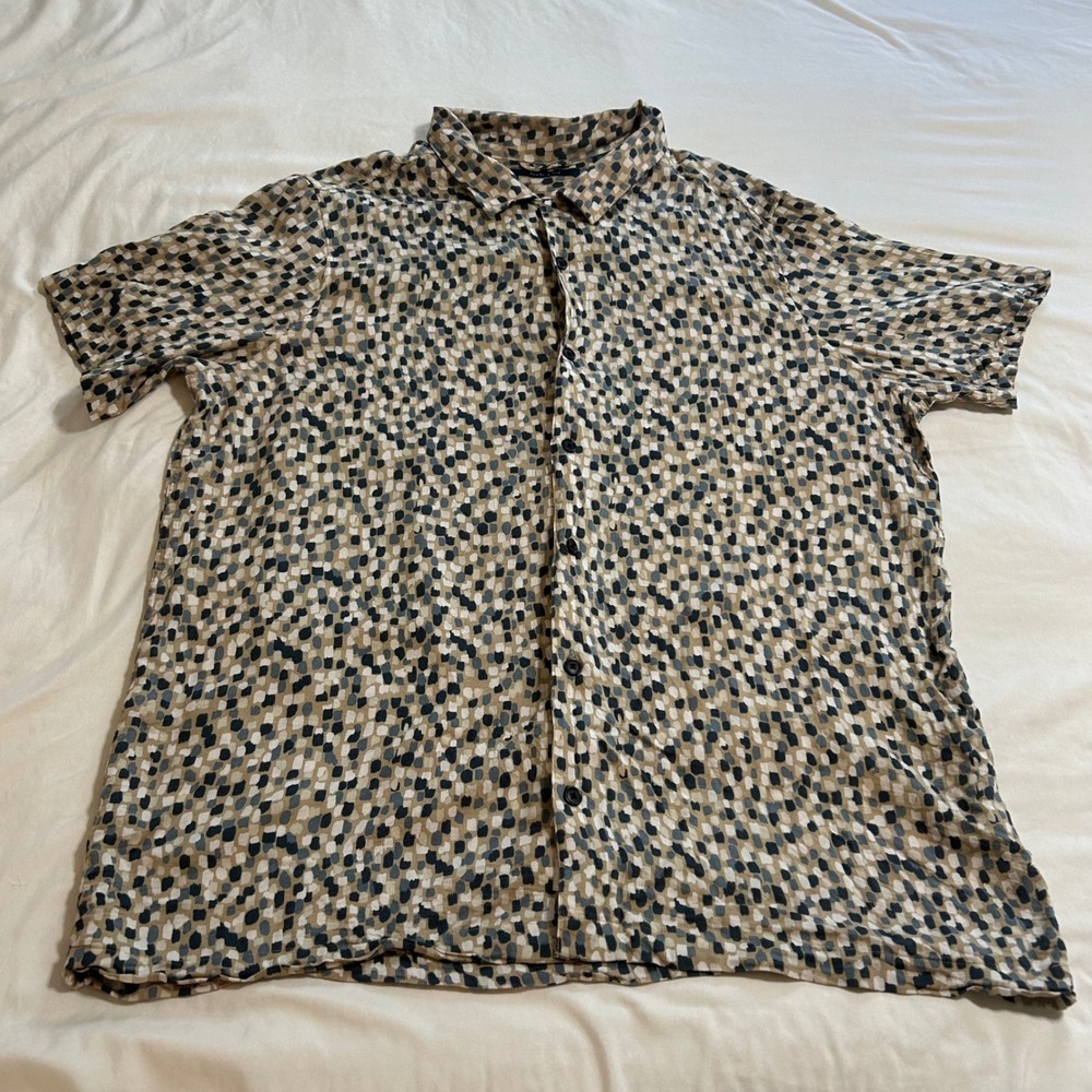 Perry Ellis Mens 3X Viscose Button Down Shirt Short Sleeve Abstract Dot Print